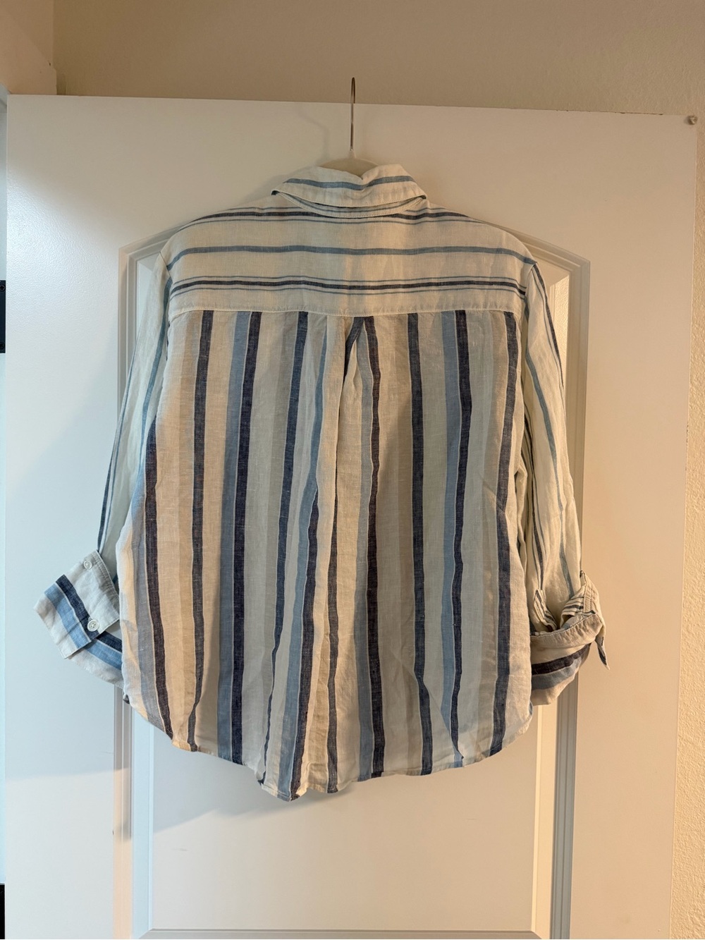 Madewell Striped Linen Y-Neck Button-Down Shirt - Picture 5 of 8